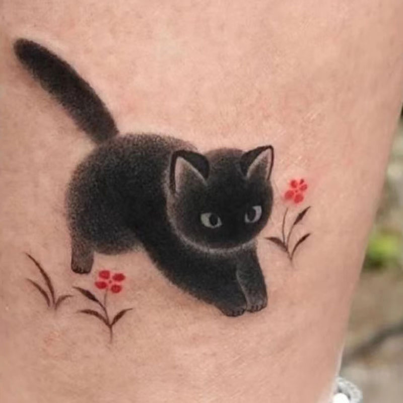 Mental Health Wellness Quotes - Cute Black Cat Tattoo Stickers for